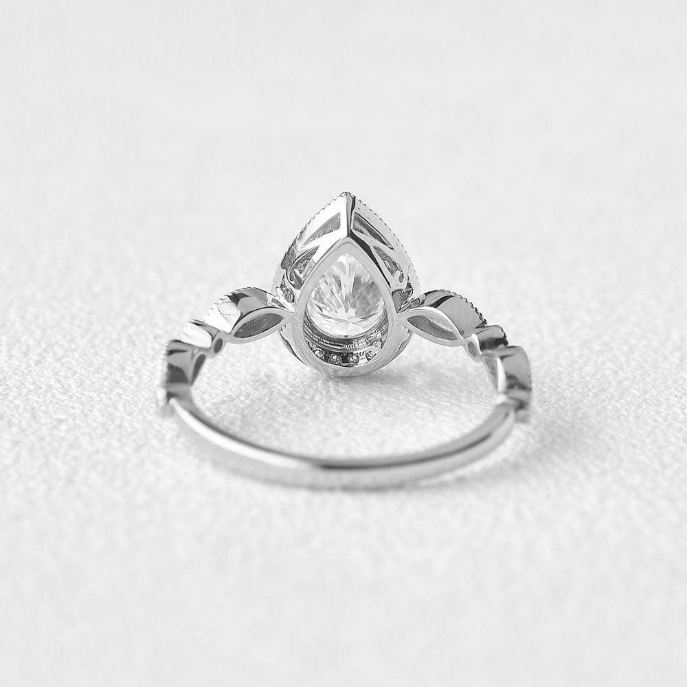 1.5ct Pear Cut Halo Colorless Moissanite Ring - Felicegals