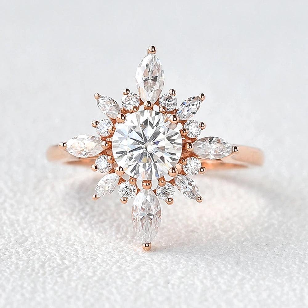 Flower Marquise Moissanite Rose Gold Ring 3/12installments layaway for Teresa - Felicegals