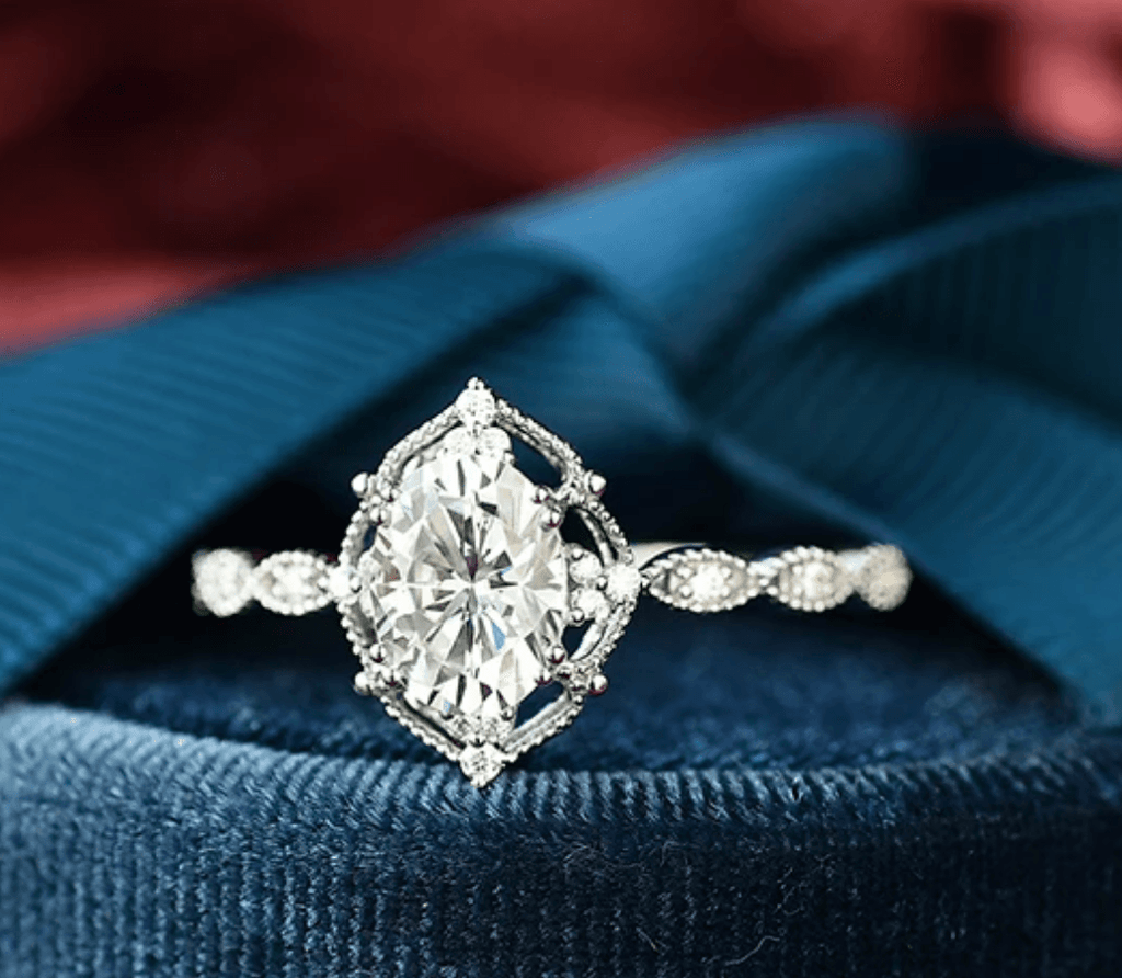 Custom ring for Rene Hernandez 1.5ct Moissanite Vintage Inspired Ring/ 5.5 / Solid 14K White Gold - Felicegals