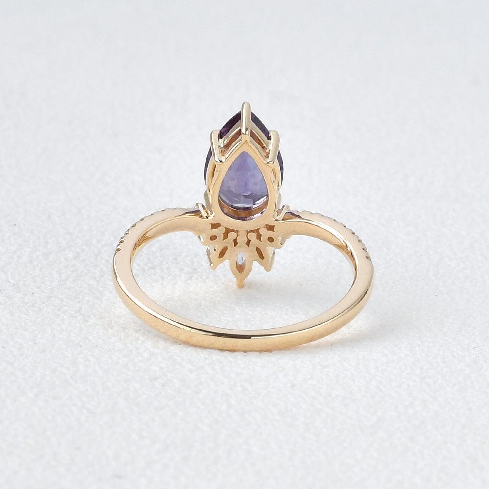 Lab Alexandrite & Moissanite Yellow Gold Ring - Felicegals