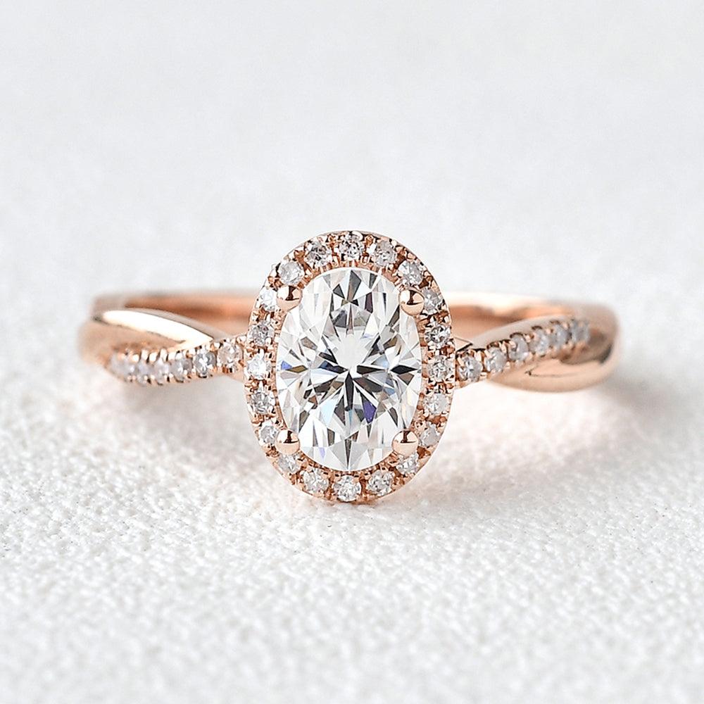 Oval 1.5ct Moissanite Rose Gold Halo Ring - Felicegals