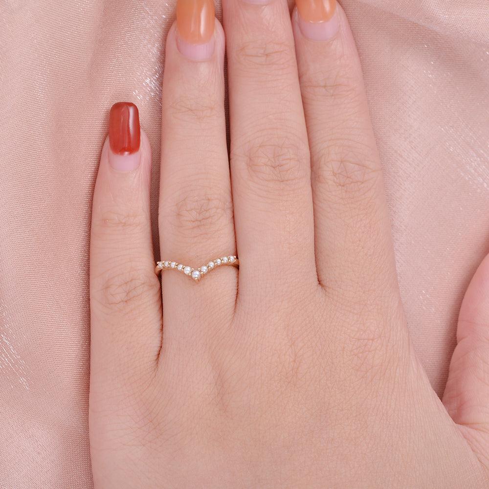 Natural Pearl Curved Wedding Band - Felicegals 丨Wedding ring 丨Fashion ring 丨Diamond ring 丨Gemstone ring--Felicegals