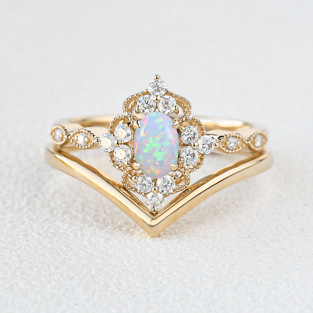 Lab Opal Vintage Inspired Ring Set 2pcs – Felicegals