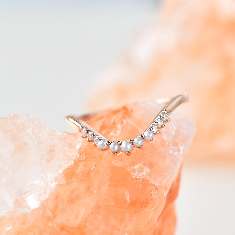Nature Pearl & Moissanite Matching Ring - Felicegals 丨Wedding ring 丨Fashion ring 丨Diamond ring 丨Gemstone ring--Felicegals
