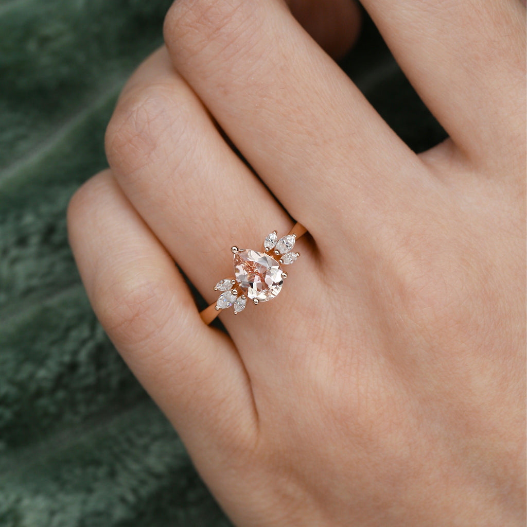 1.5ct Pear Shaped Moissanite Butterfly Cluster Ring - Felicegals 丨Wedding ring 丨Fashion ring 丨Diamond ring 丨Gemstone ring
