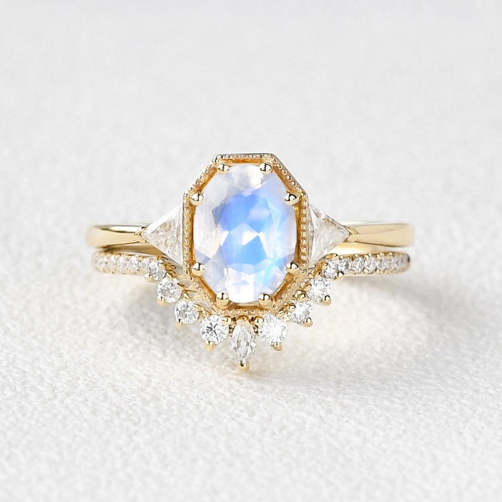 Geometric Moonstone Retro Style Ring Set 3pcs - Felicegals 丨Wedding ring 丨Fashion ring 丨Diamond ring 丨Gemstone ring--Felicegals